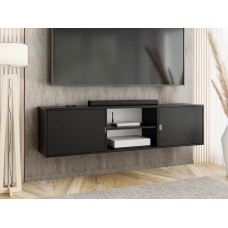 Atvērts TV galdiņš LUNO 3, Melns/Melns/Zelts